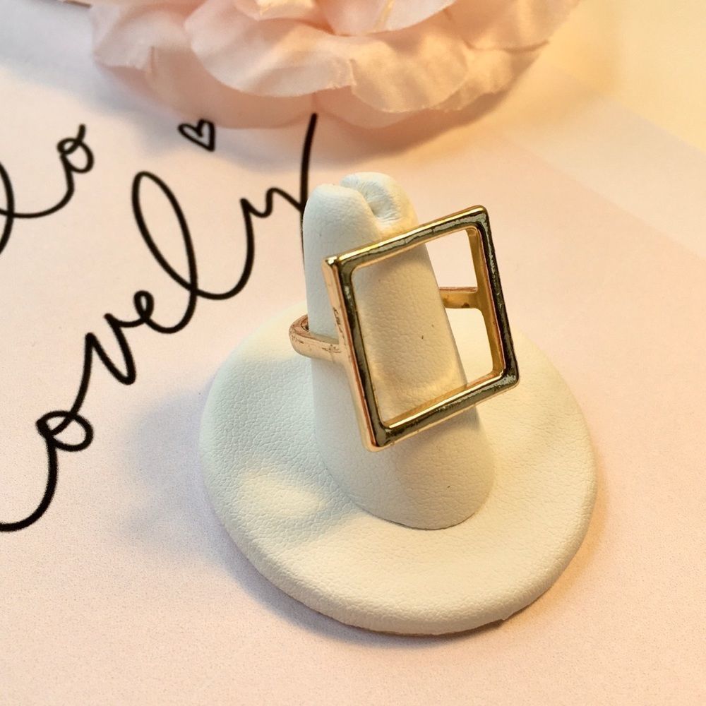 On Trend Gold Tone Open Square Fashion Ring, Sz 6